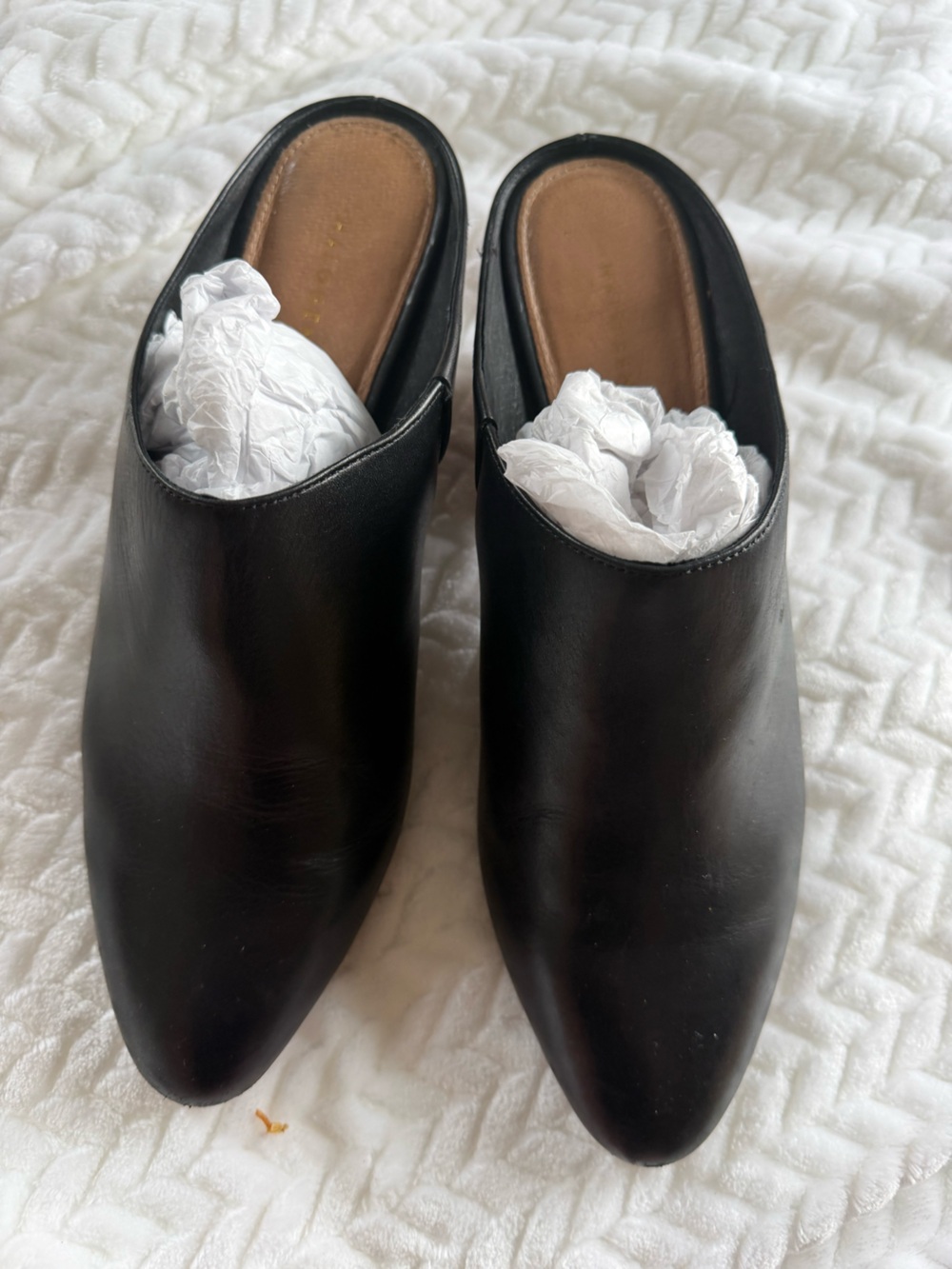Halogen Black Leather Slip-On Mules